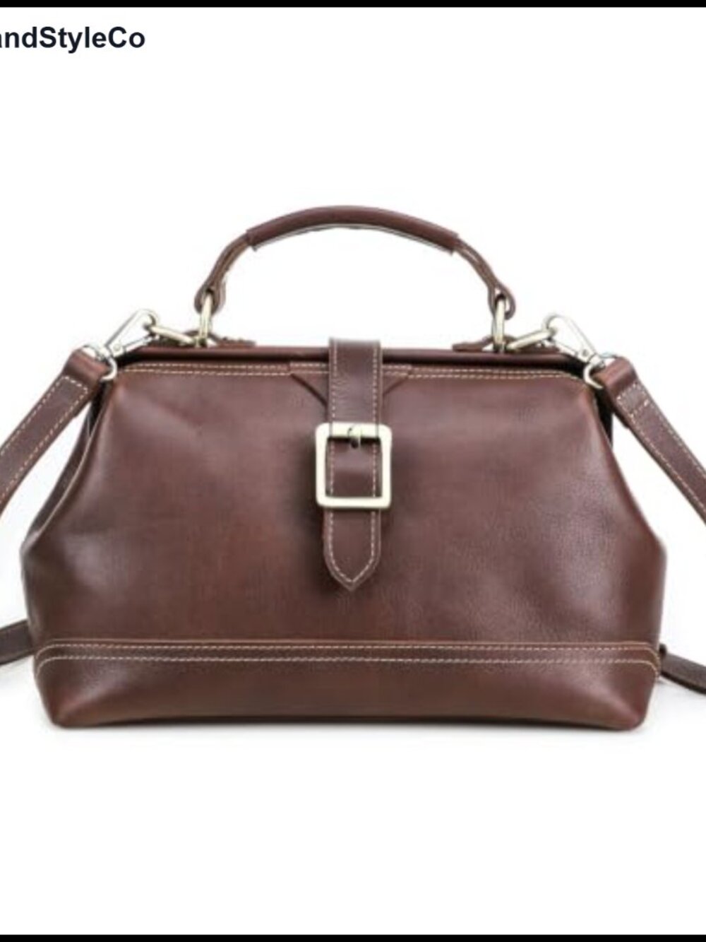Vintage Leather Doctor Bag Top Handle Handbag Full-Grain Cow Leather Women's